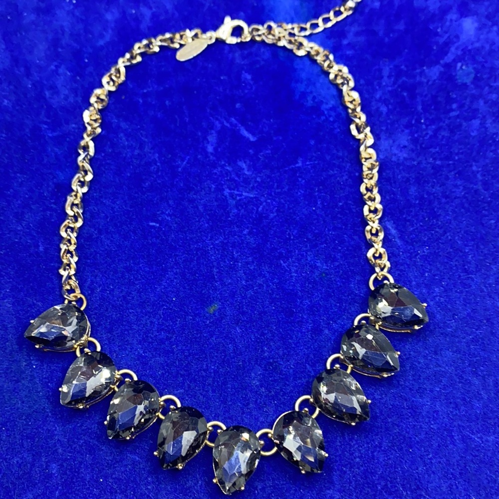 Natasha Gold Tone Necklace Smoky Gray Crystal tear drops